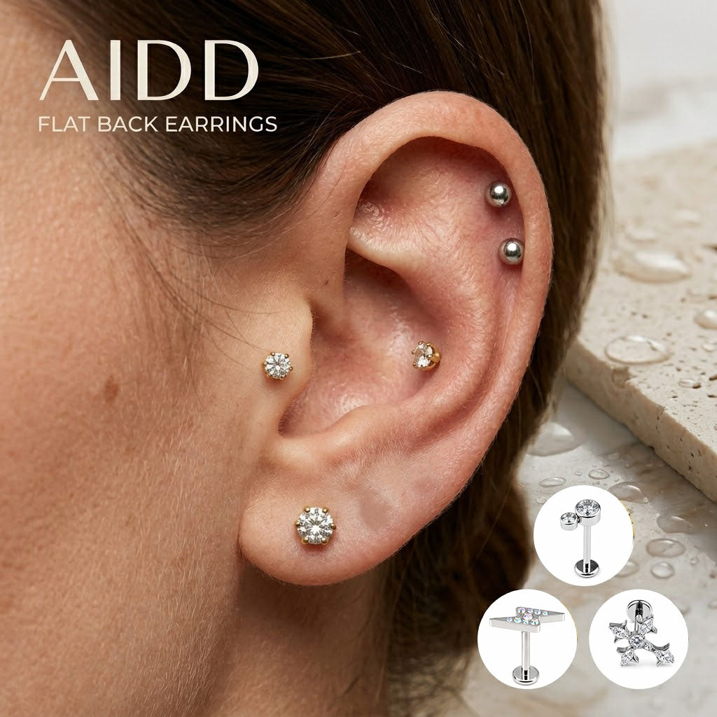 Titanium flat back earrings collection for sensitive ears by AIDD