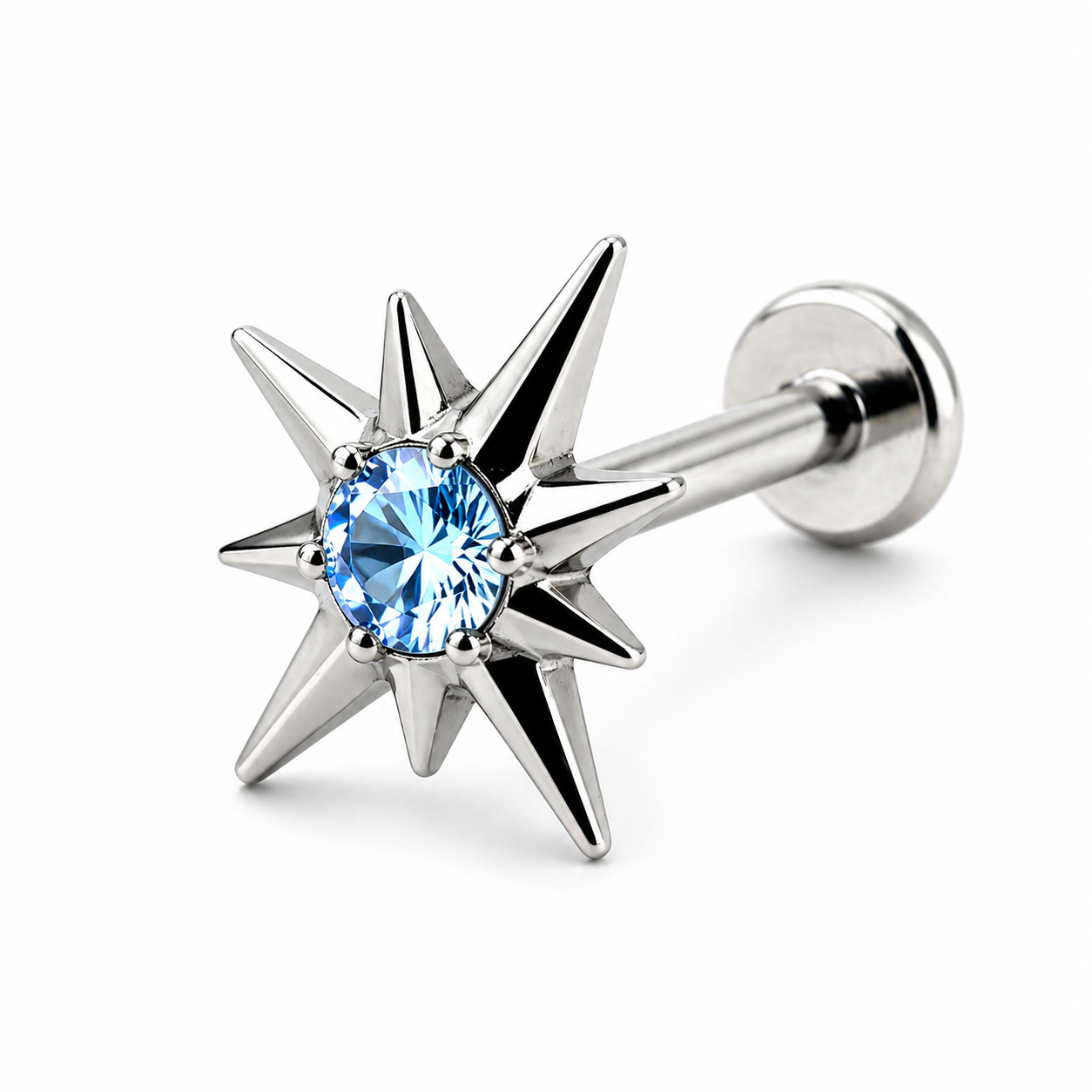 Titanium Flat Back Stud Earring – Hypoallergenic 16G Labret with CZ Gem (3mm/4mm)