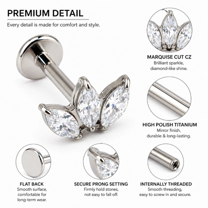 close up cz marquise cluster titanium earring high polish finish