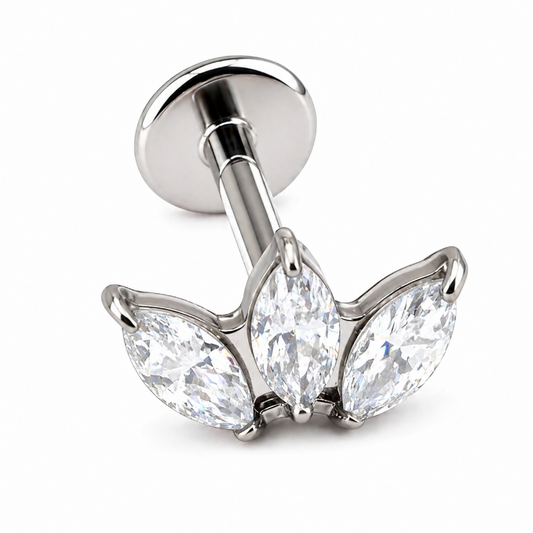titanium flat back labret stud marquise cz cluster cartilage earring hypoallergenic