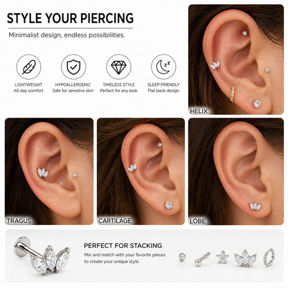 cartilage ear styling titanium flat back stud marquise cluster helix tragus
