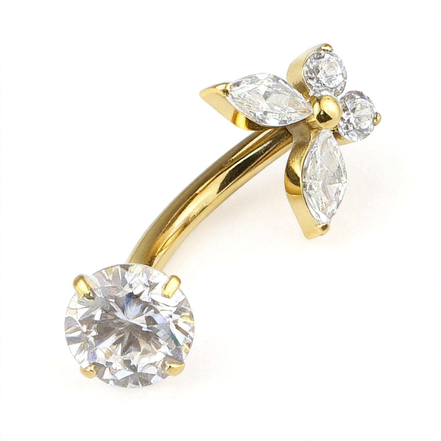 Gold Navel Ring with Zircon Details