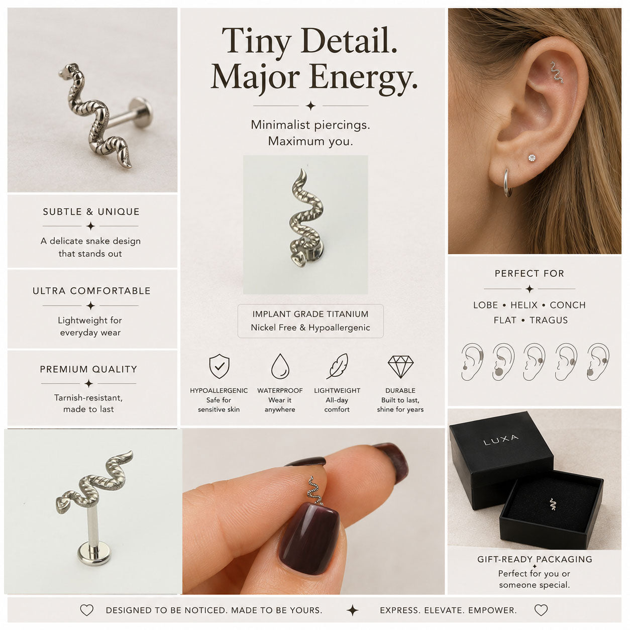 Hypoallergenic_titanium_snake_piercing_jewelry_with_flat_back_comfort