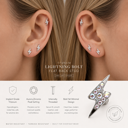 Woman_wearing_titanium_lightning_flat_back_stud_in_curated_ear_stack