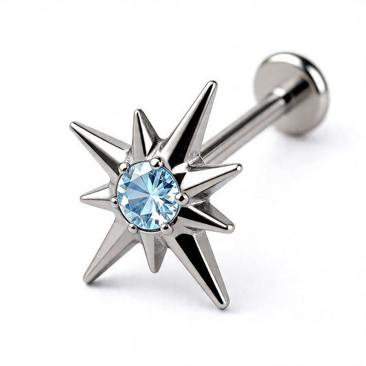 Titanium Flat Back Stud Earring – Hypoallergenic 16G Labret with CZ Gem (3mm/4mm)