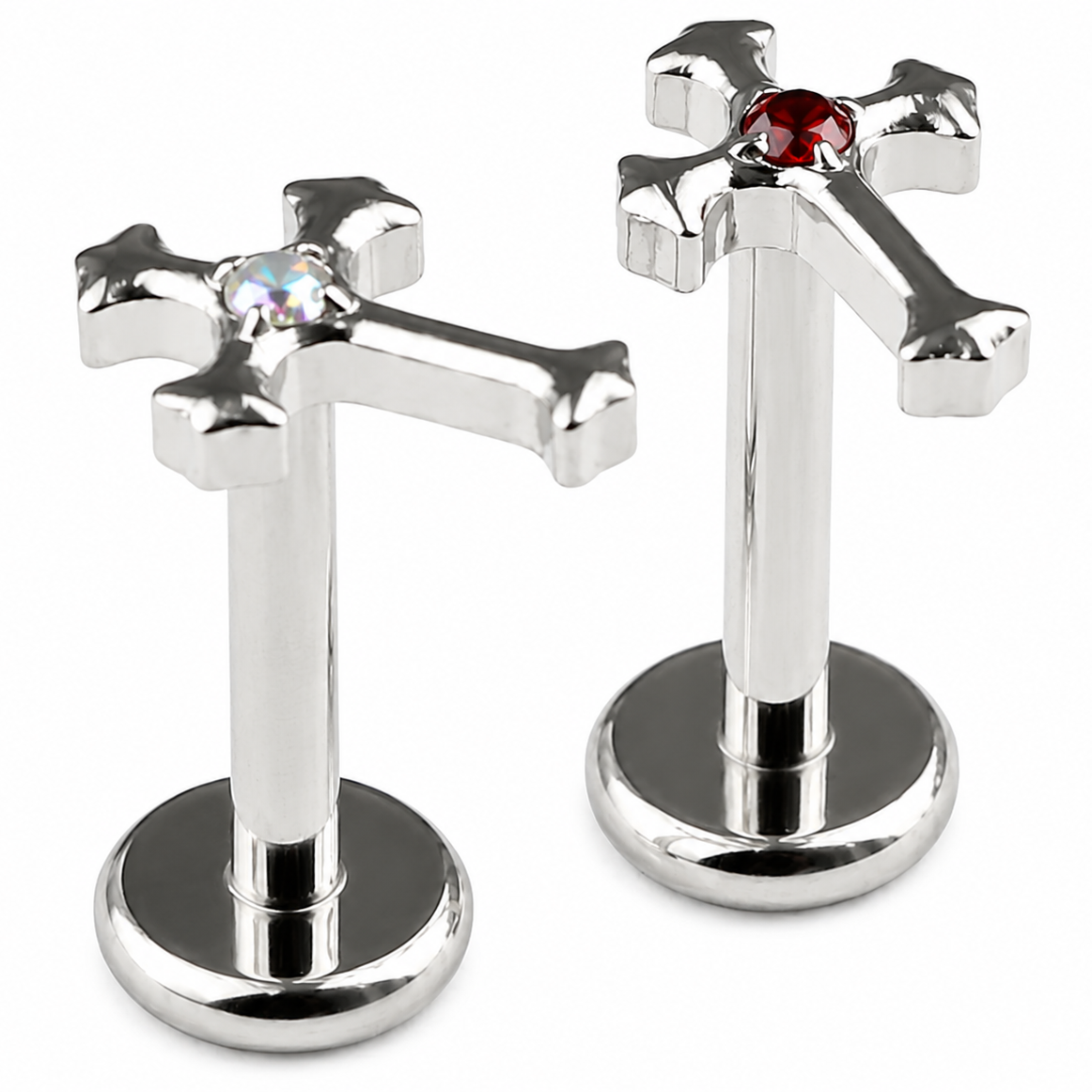 Titanium cross zircon flat back stud on white background
