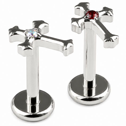 Titanium cross zircon flat back stud on white background
