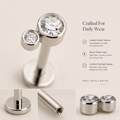 Flat back titanium piercing jewelry comfortable disc backing detail
