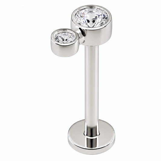Double zircon titanium flat back stud on white background