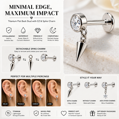 titanium spike charm earring minimalist edgy jewelry flat back stud