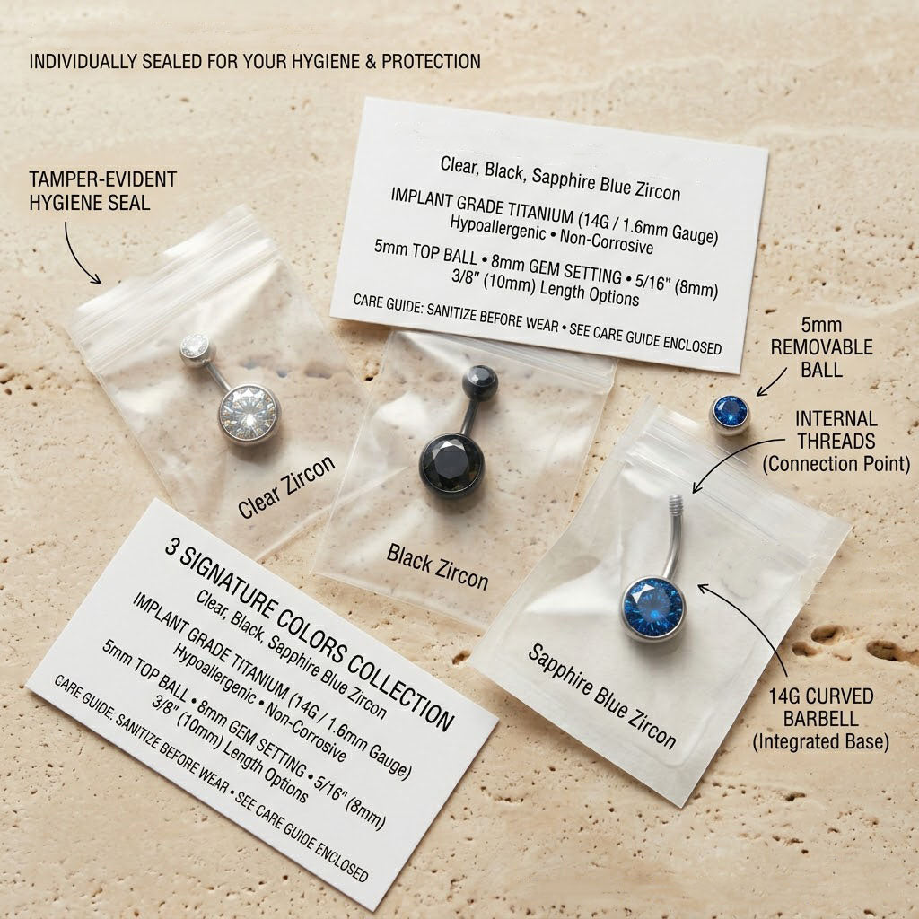 Tamper-evident hygiene sealed implant grade titanium navel piercing jewelry