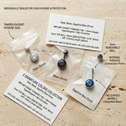 Tamper-evident hygiene sealed implant grade titanium navel piercing jewelry
