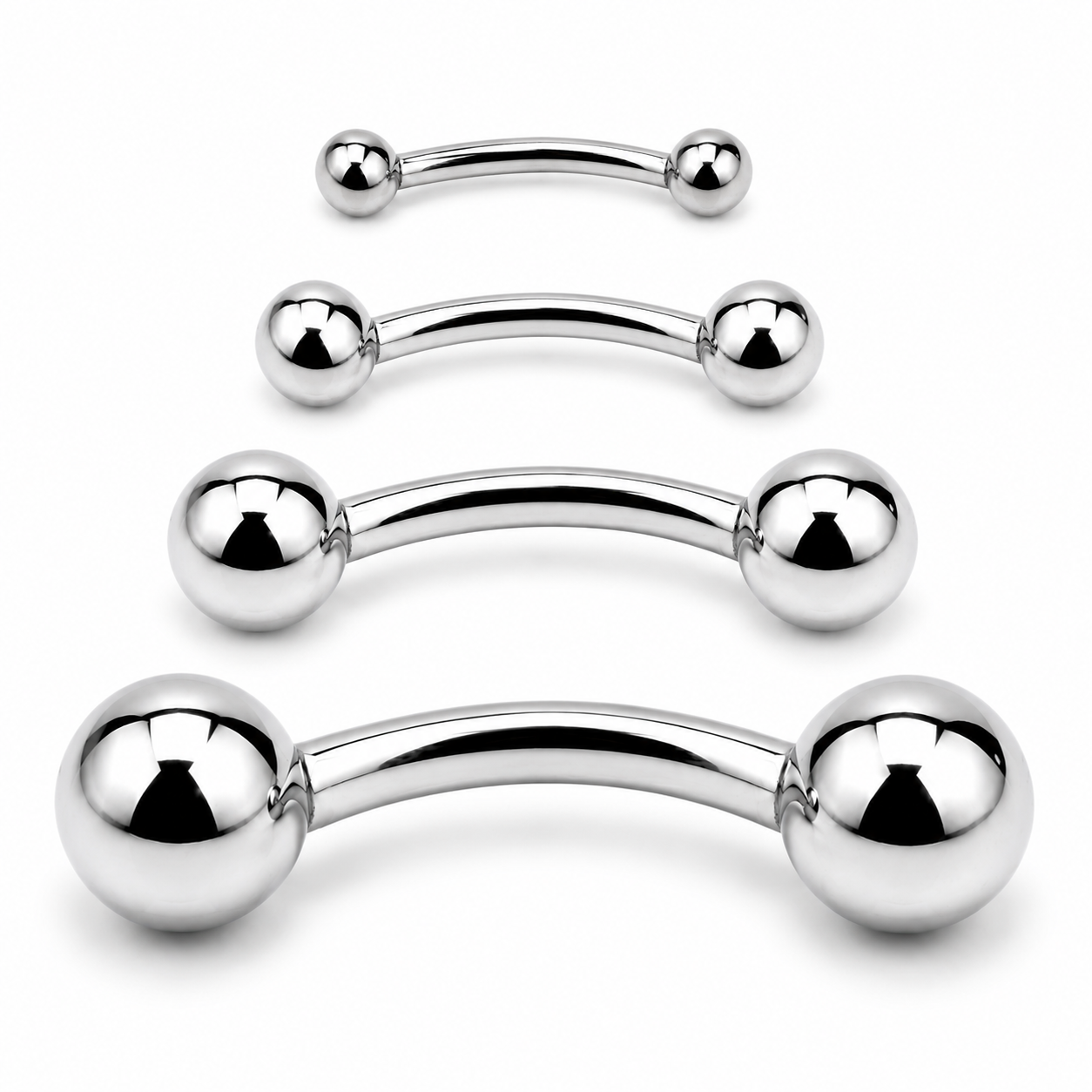 Titanium curved barbell with polished double ball ends for eyebrow piercing, rook piercing and cartilage jewelry styling