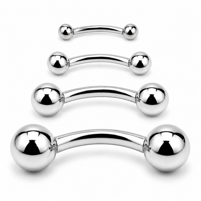 Titanium curved barbell with polished double ball ends for eyebrow piercing, rook piercing and cartilage jewelry styling