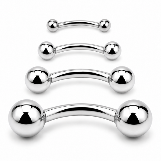Titanium curved barbell with polished double ball ends for eyebrow piercing, rook piercing and cartilage jewelry styling