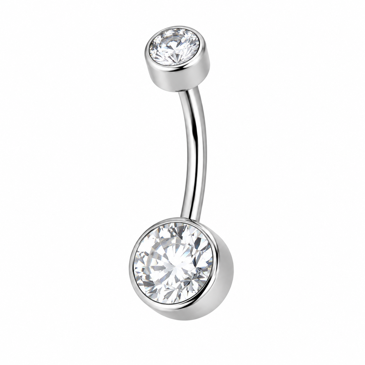 Titanium CZ belly button ring with brilliant zircon stones, hypoallergenic navel piercing jewelry for sensitive skin on clean white background