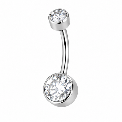 Titanium CZ belly button ring with brilliant zircon stones, hypoallergenic navel piercing jewelry for sensitive skin on clean white background