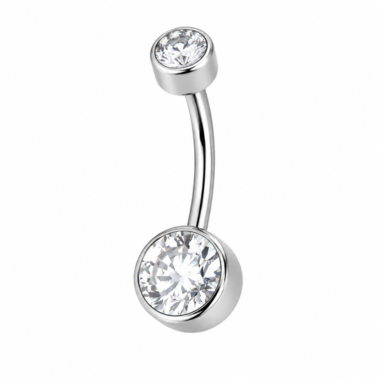 Titanium CZ belly button ring with brilliant zircon stones, hypoallergenic navel piercing jewelry for sensitive skin on clean white background