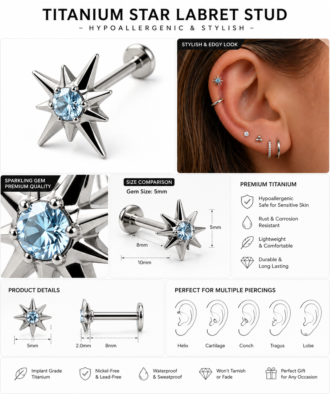 Overview of titanium stud earring features and specifications