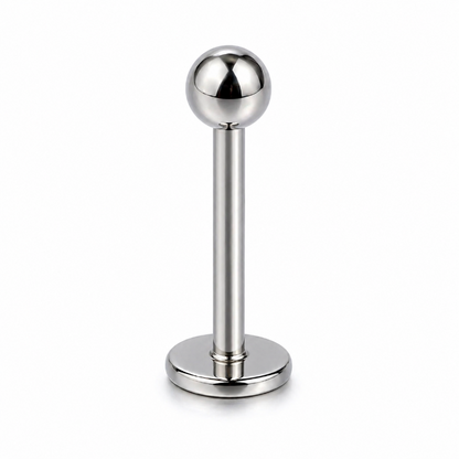 Titanium flat back labret stud with polished ball top, minimalist piercing jewelry