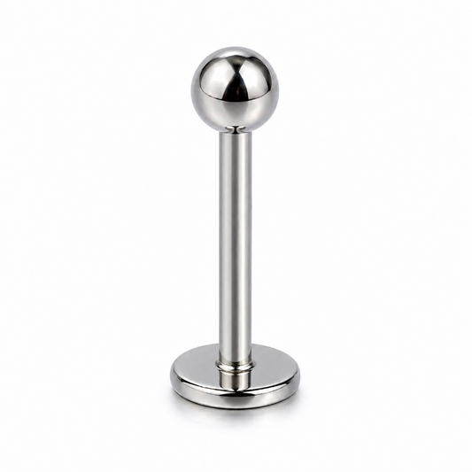 Titanium flat back labret stud with polished ball top, minimalist piercing jewelry