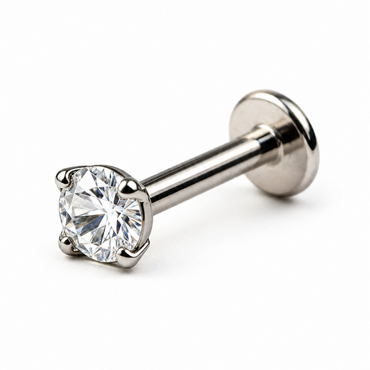 titanium flat back stud earring 16g zirconia minimalist jewelry