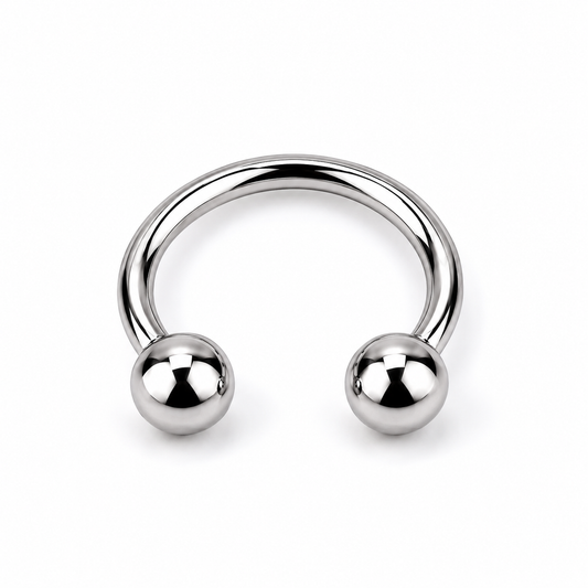 Titanium horseshoe nose ring with double ball ends on a clean white background