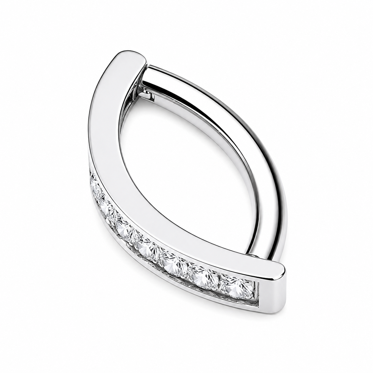 Minimal titanium pavé clicker belly ring with zircon stones for sensitive skin and modern everyday piercing styling.