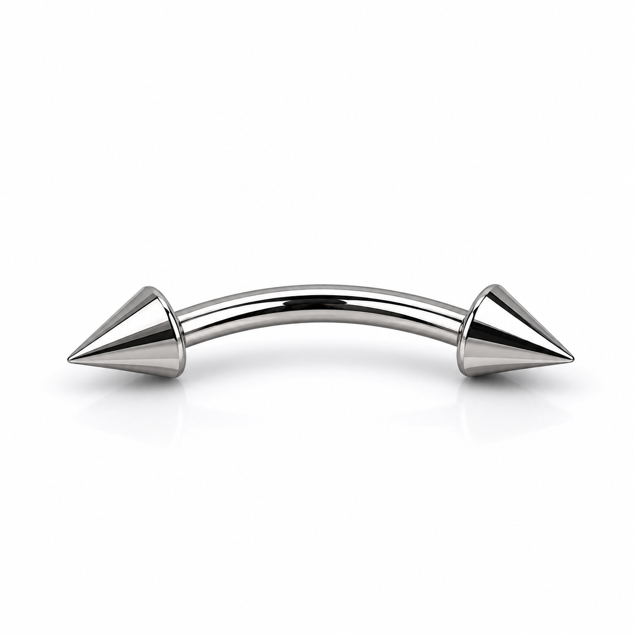 Polished titanium spike curved barbell eyebrow ring on a clean white background