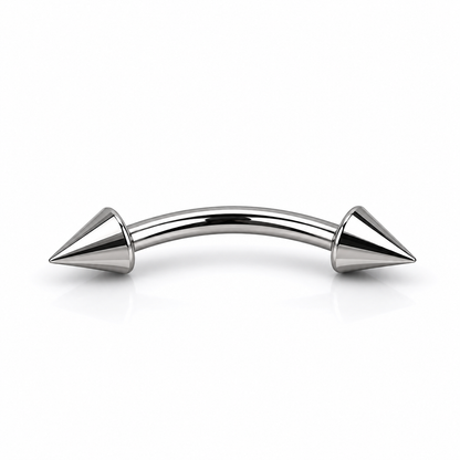 Polished titanium spike curved barbell eyebrow ring on a clean white background