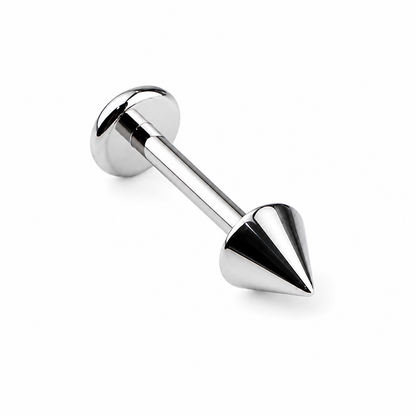 Implant grade titanium spike flat back stud with polished silver finish for cartilage and lip piercings