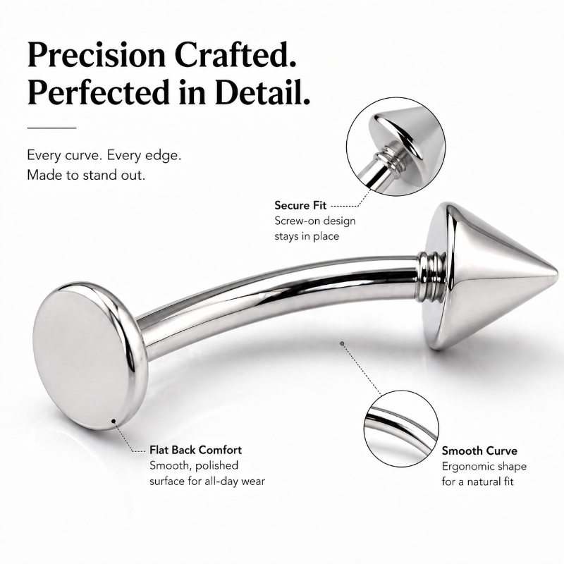 close up titanium spike labret stud curved barbell detail