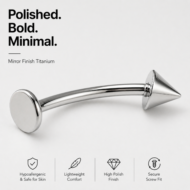 side view titanium curved spike labret stud high polish finish