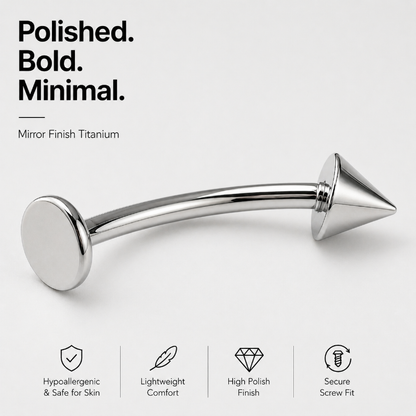 side view titanium curved spike labret stud high polish finish