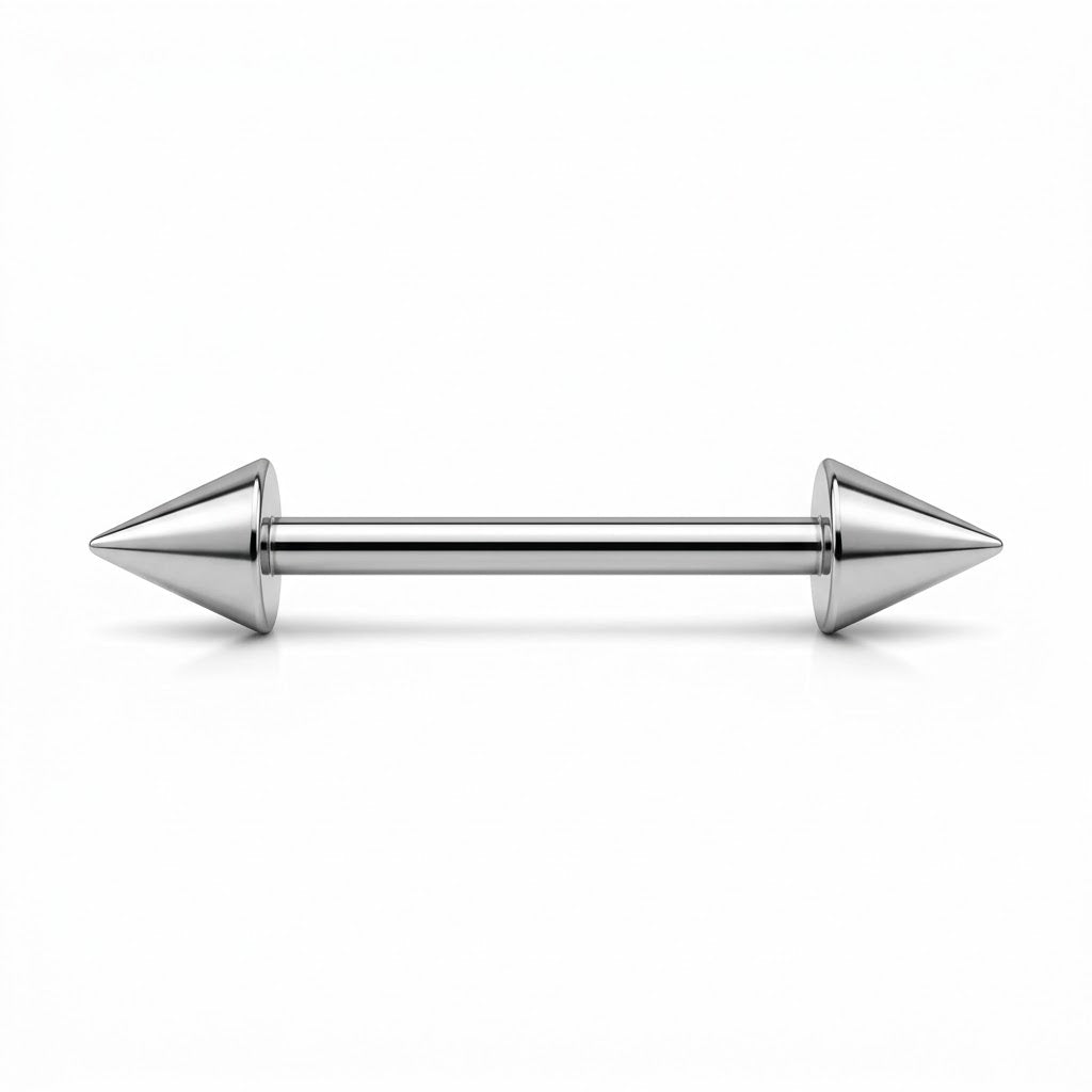Titanium spike straight barbell eyebrow ring with polished double cone ends