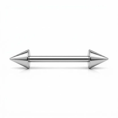 Titanium spike straight barbell eyebrow ring with polished double cone ends