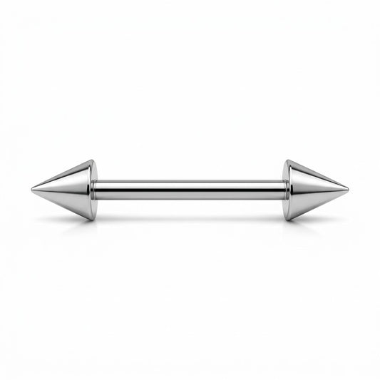 Titanium spike straight barbell eyebrow ring with polished double cone ends