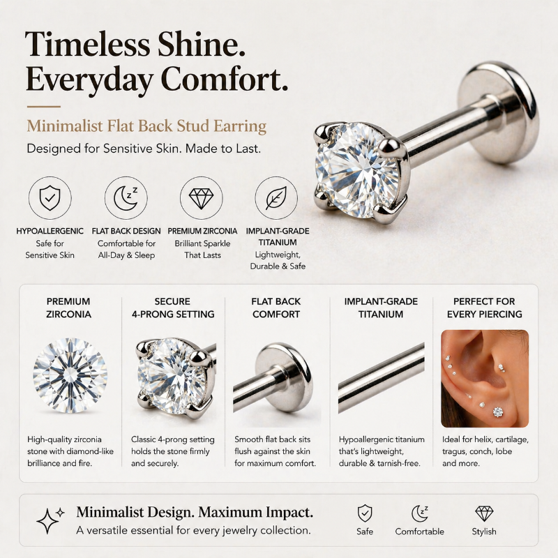 zirconia stud close up sparkle titanium earring detail